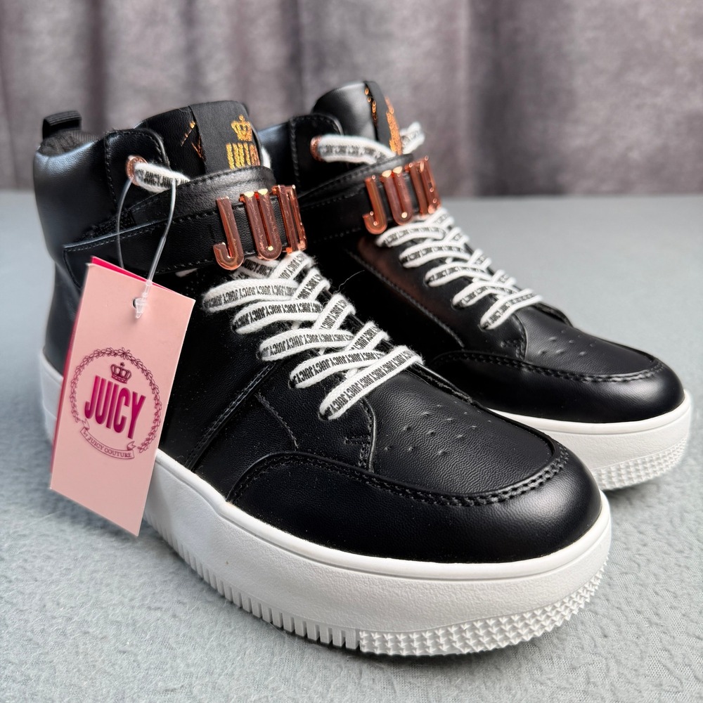 Juicy Couture J-Dottie Black Rose Gold High Top Platform Sneakers Womens 8 NEW